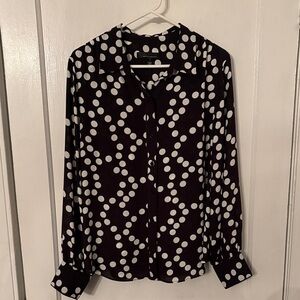 White House Black Market Black and White Polka Dot Shirt